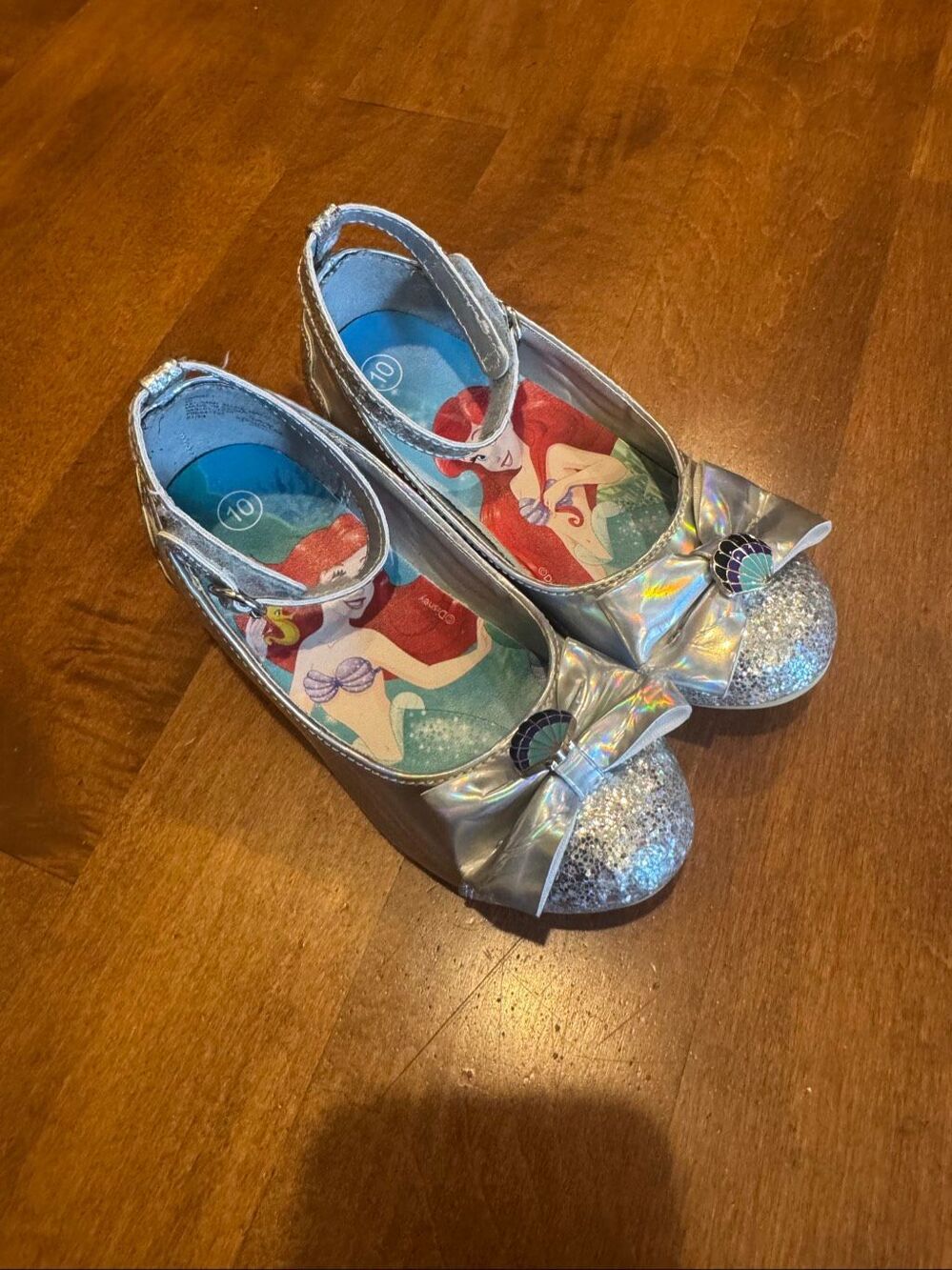 Disney Ariel Little Mermaid Girls Size 10 Silver Glitter Princess Dress Shoes
